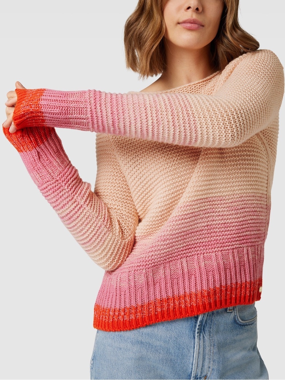 Marc Cain Wool Cashmere Blend Knit Ombré Sweater Peach/Pink Size 42 US 12